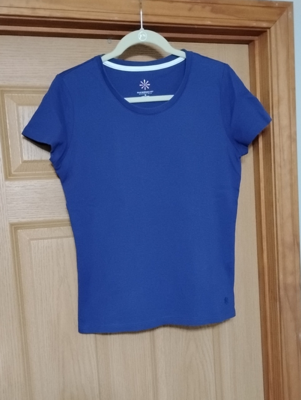 Isaac Mizrahi Short Sleeve Crewneck Navy Blue Cotton Top Medium EUC